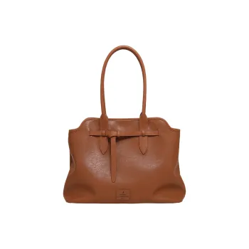 Miao Di Dyed Tanned Top Grain Cow Leather Shoulder Bag Tote Shoulder Bag Large Size Women's Amber Brown
