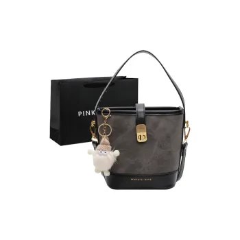 PINK·LAND PU Bucket Bag, Crossbody Bag, One Shoulder Handbag Women's Dark Tea/Blue/White & Brown