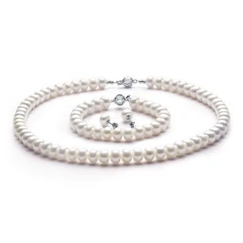 PEARL QUEEN Pearl Collarbone Chain Bracelet & Stud Earrings Three Piece Set Women's
