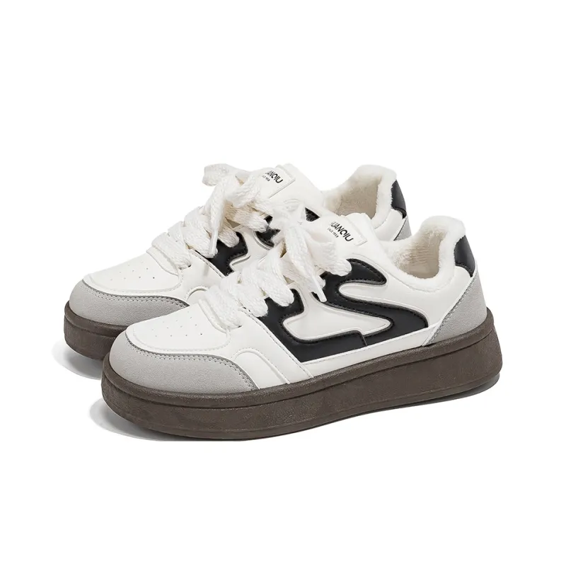 HUANQIU Warm Wear Resistant Lightweight Low Top Skateboard Shoes Women's Beige Black-1