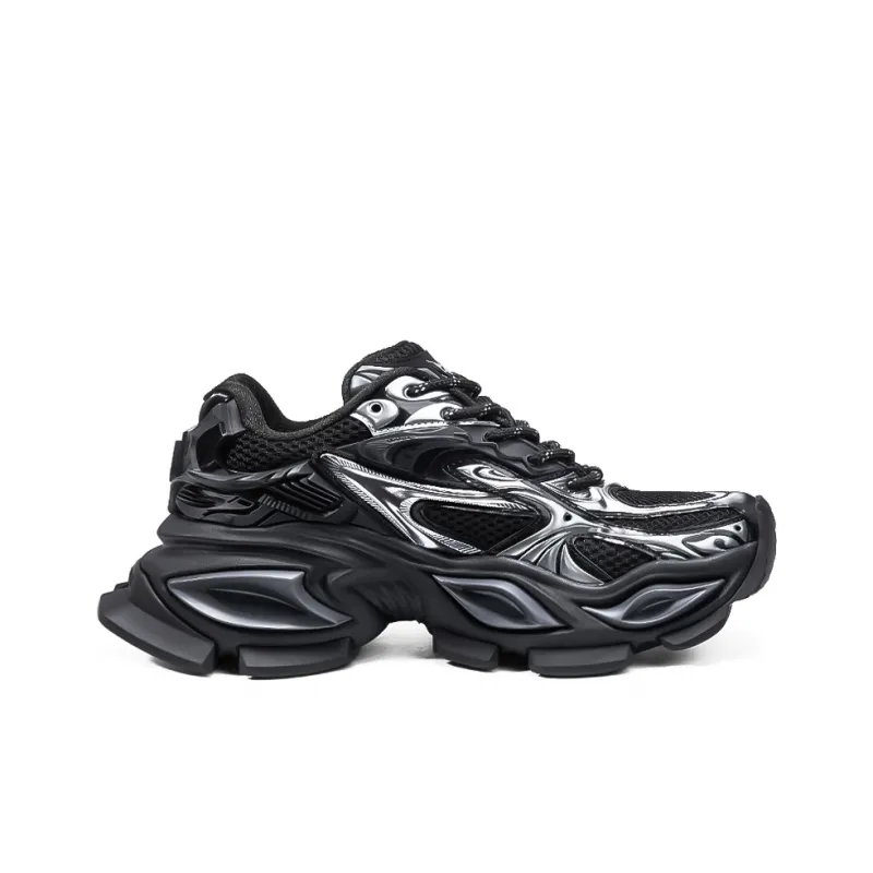 OGR Chunky Sneakers Unisex Low Top Black Silver-1