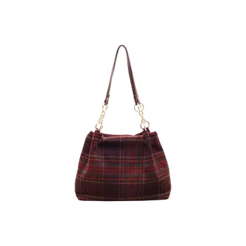 GOX Woolen Shoulder Bag Regular Women's Red Plaid/Green Plaid
