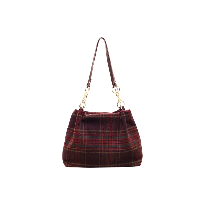 GOX Woolen Shoulder Bag Regular Women's Red Plaid/Green Plaid-0