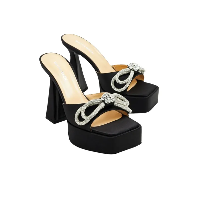 MACH & MACH Double Bow Embellished Satin Platform Mules Women's-4