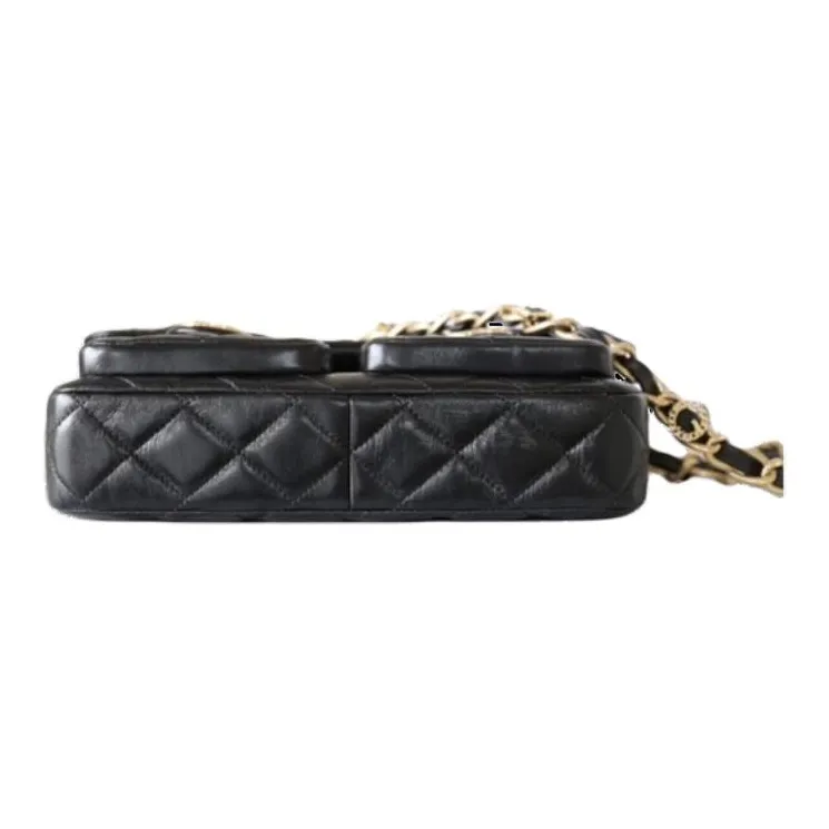 CHANEL Sheepskin Crossbody One Shoulder Handbag Women's Black-2