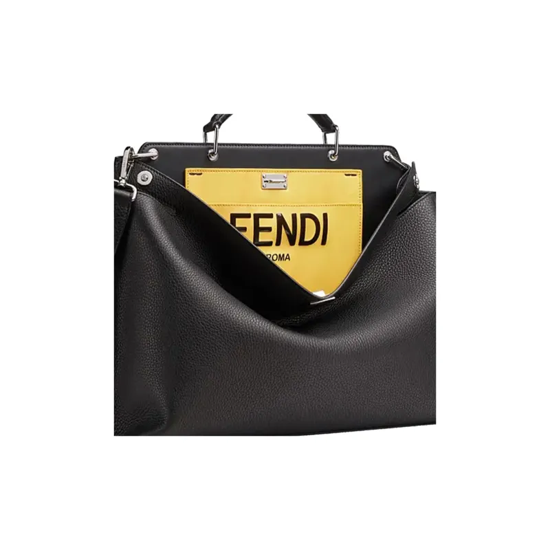 FENDI Peekaboo Cow Leather Briefcase One Shoulder Handbag Men's Black & Yellow-4