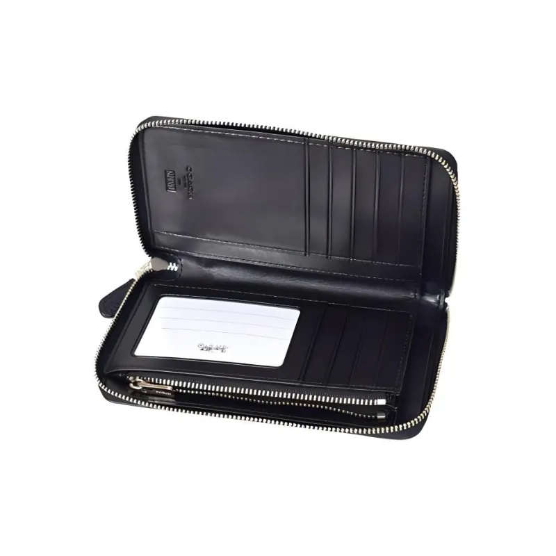 COACH Zip Around High-Quality Pebbled Leather Wallet Small Size Women's Black-3