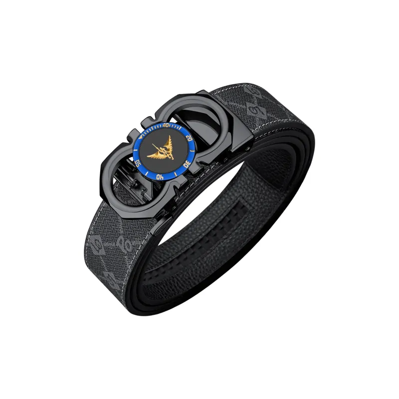 WilliamPOLO PVC Leather Belts Men's Gunmetal Buckle Blue Logo Width 3.5cm-2