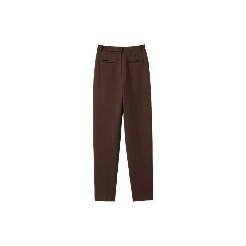 Late White Casual Pants Women's Dark Coffee-3