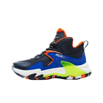 PEAK Anti Slip Wear Resistant High Top Children's Basketball Shoes Dark Blue Teenagers