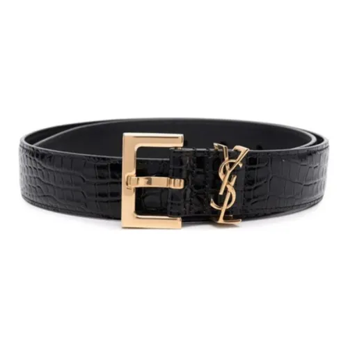 SAINT LAURENT Cow Leather Leather Belts Women's Black Width: 3CM