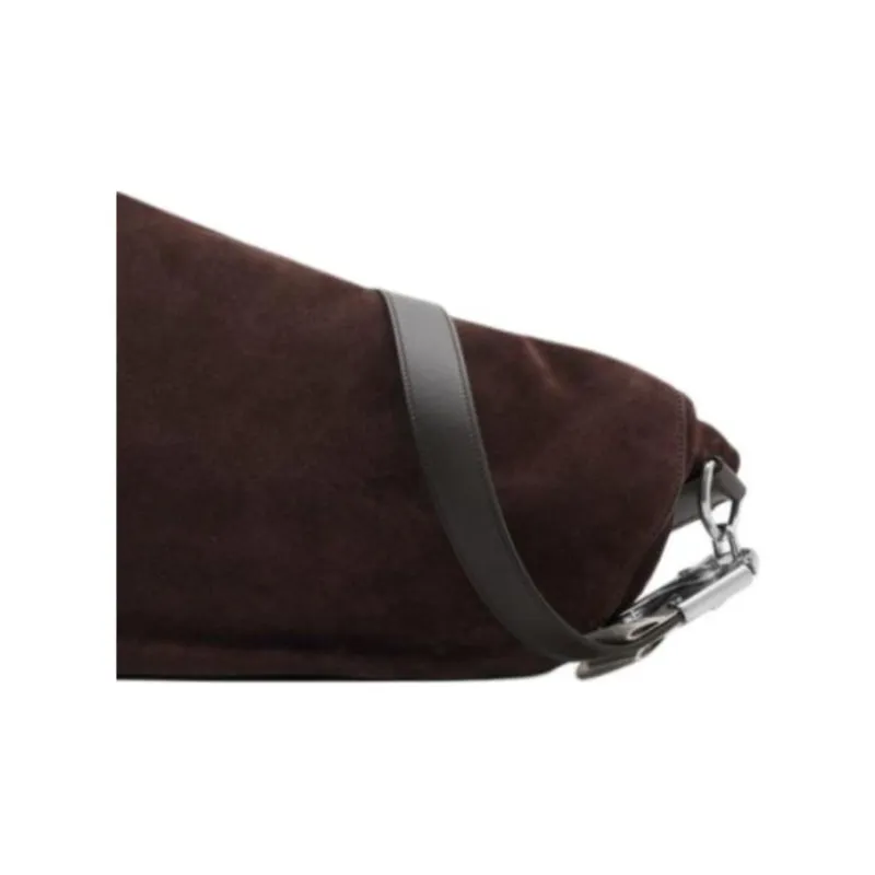 Burberry Suede Shoulder Bag, Crossbody Bag Medium Size Women's Dark Brown-4