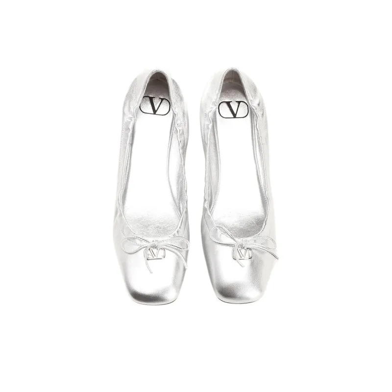 Valentino Logo Plaque Bow Detailed Ballerina Shoes Women's-3