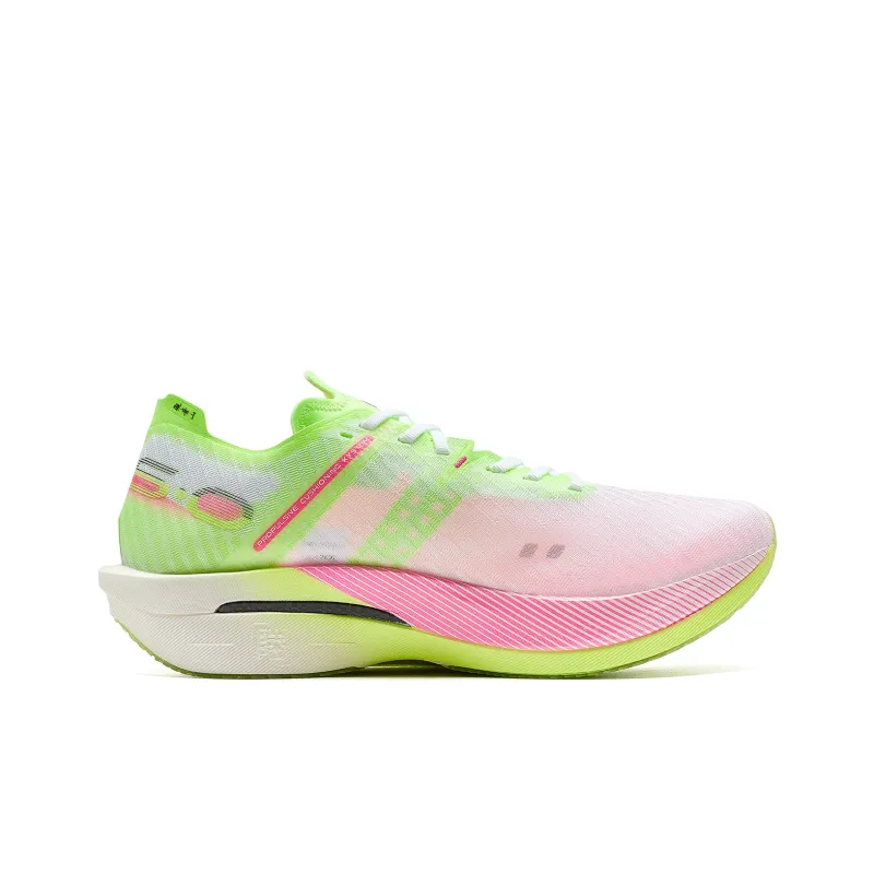 XTEP 160X 6.0 Abrasion Resistant Rebound Low Top Carbon Plate Running Shoes Men's White Green Pink-1