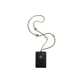 CHANEL Shiny Grain Embossed Calfskin One Shoulder Crossbody Clutch Card Holder Women's Black
