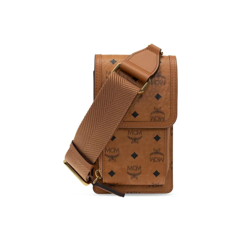 MCM Visetos Polyurethane Messenger Bag, Shoulder Bag, Crossbody Bag Men's Brown-1