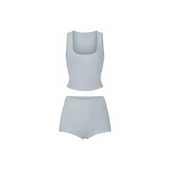 SKIMS FW24 Fake Day Collection LOGO POINTELLE SLEEP SET Pajama Set Women's FROST/Frozen Blue