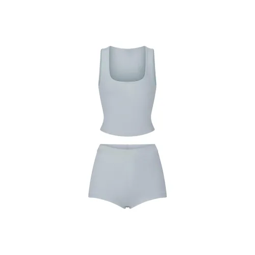 SKIMS FW24 Fake Day Collection LOGO POINTELLE SLEEP SET Pajama Set Women's FROST/Frozen Blue