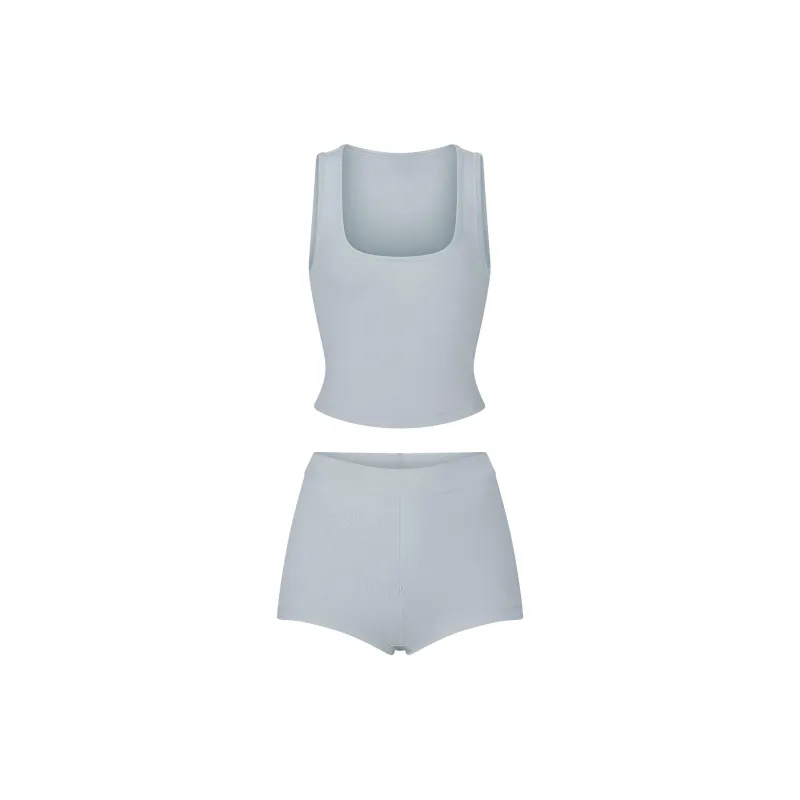 SKIMS FW24 Fake Day Collection LOGO POINTELLE SLEEP SET Pajama Set Women's FROST/Frozen Blue-0