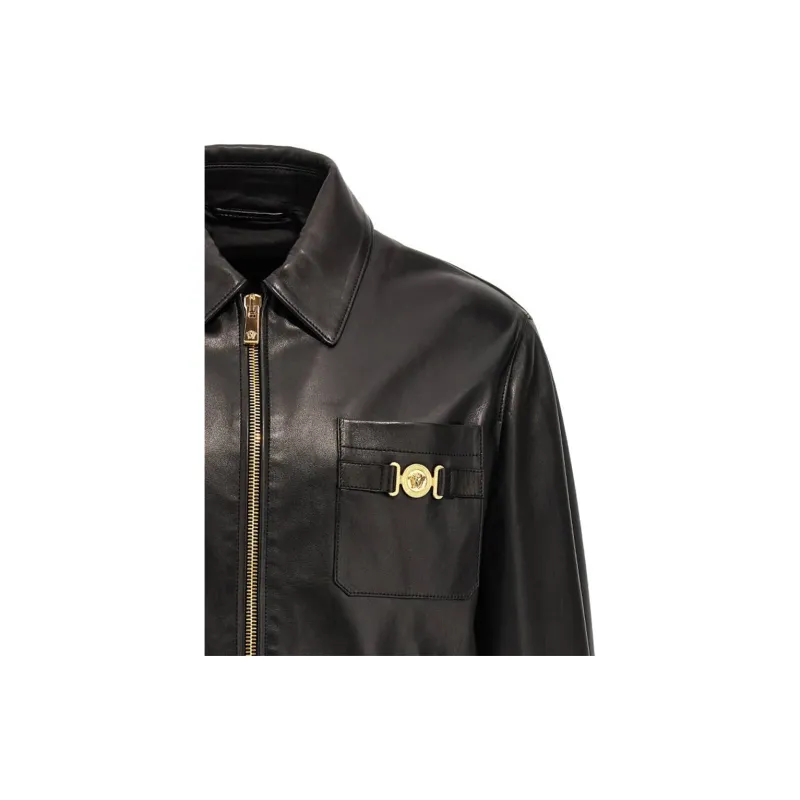 VERSACE Zip-Up Leather Jacket-5
