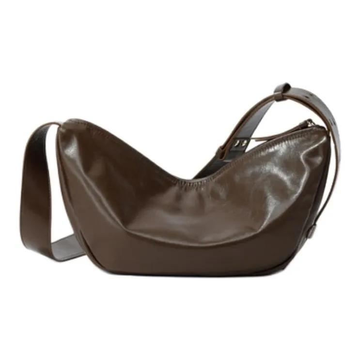 FION Top Grain Cow Leather Crossbody Bag Medium Size Women's Caramel Brown-4