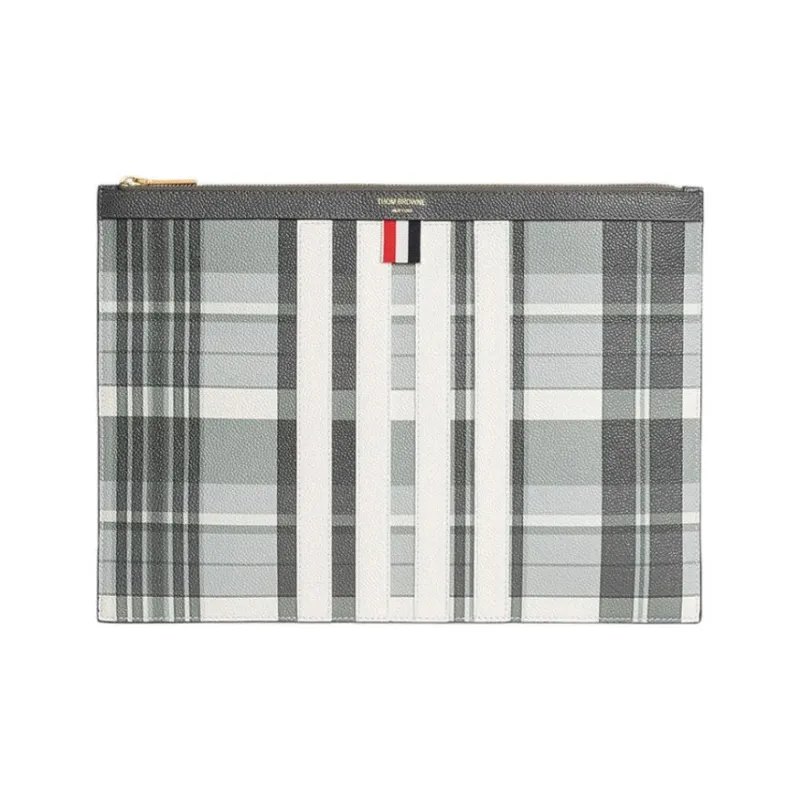 THOM BROWNE Checkered Zipped Clutch Bag-0