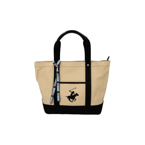 BEVERLY HILLS POLO CLUB Cotton With Synthetic Leather One Shoulder Handbags Large Size Unisex Beige & Black