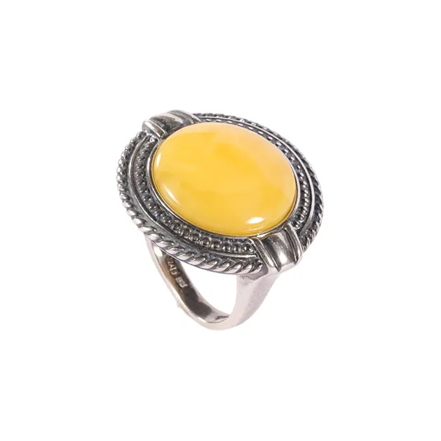 S&A S925 Silver Amber Beeswax Rings Women's-0