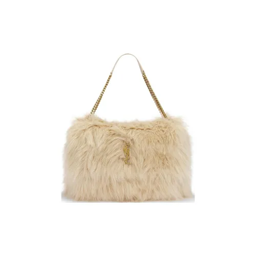 SAINT LAURENT Faux Fur Shoulder Bag Women's Beige
