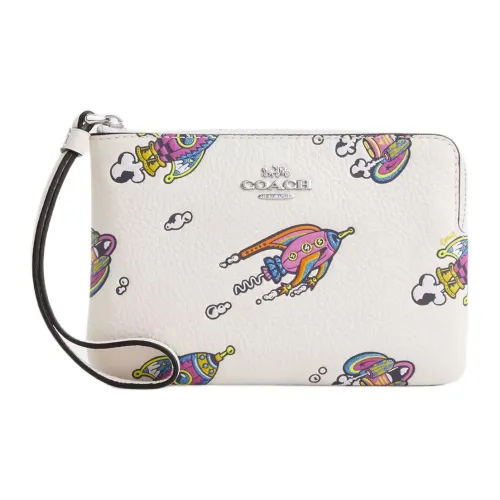 COACH Litchi Grain Leather Clutch Small Size Women's White Limestone