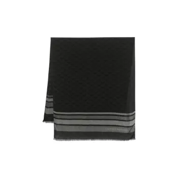 EMPORIO ARMANI Logo Jacquard Striped Frayed Scarf