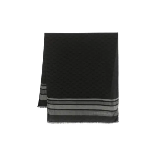 EMPORIO ARMANI Logo Jacquard Striped Frayed Scarf
