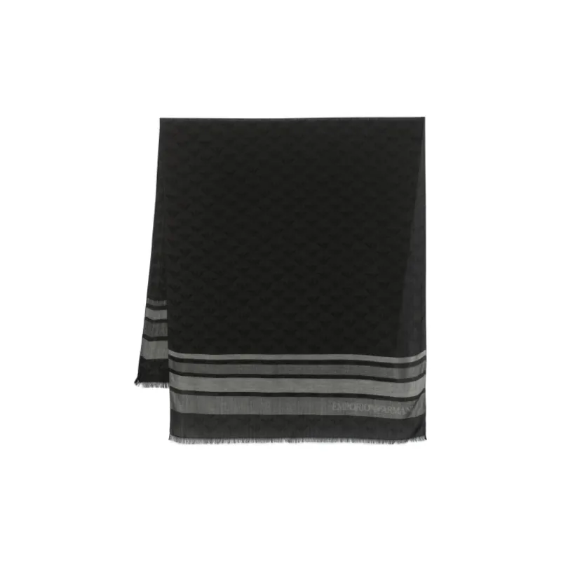 EMPORIO ARMANI Logo Jacquard Striped Frayed Scarf-0