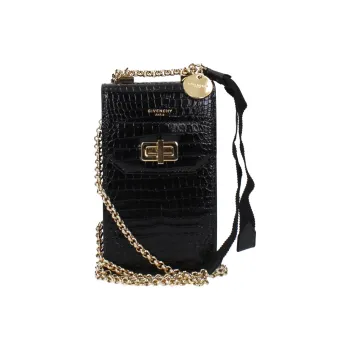 GIVENCHY Leather Cell Phone Pouch Shoulder Bag Crossbody Bag Women's Black