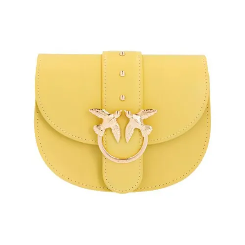 PINKO SIMPLY Cow Leather Saddle Bag Crossbody Bag Shoulder Bag Small Size Women's Yellow