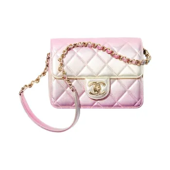 CHANEL Sheepskin Crossbody Bag, Shoulder Bag Mini Women's Gold & Pink