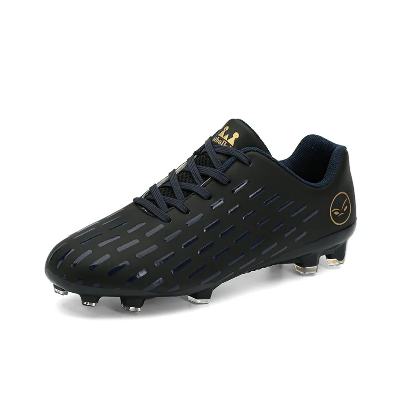 BIANSULONG FG Rubber Long Studs Soft Ground Slip-Resistant Coverage Impact-Resistant Soccer Shoes Unisex Black Gold-1