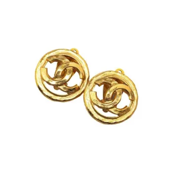 CHANEL 2004 Plated Cc Round Clip On Earrings Costume Earrings
