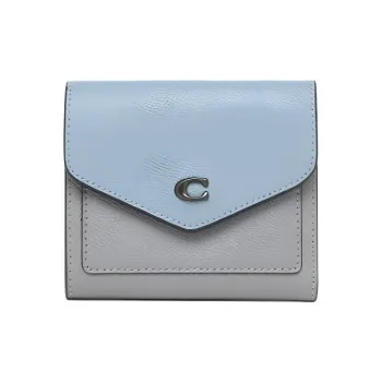 COACH Wyn Cross Grain Leather Envelope Wallet Women's Haze Blue & Gray Multicolor