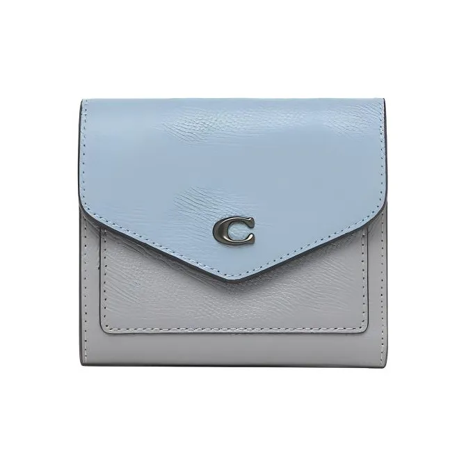 COACH Wyn Cross Grain Leather Envelope Wallet Women's Haze Blue & Gray Multicolor-0