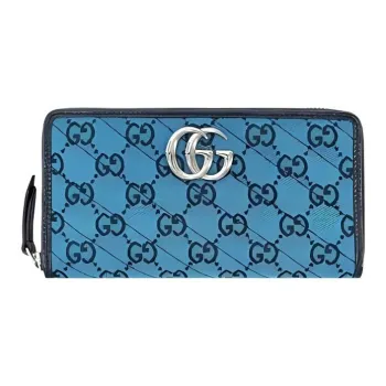 GUCCI GG Marmont Canvas With Genuine Leather Wallet Women's Blue