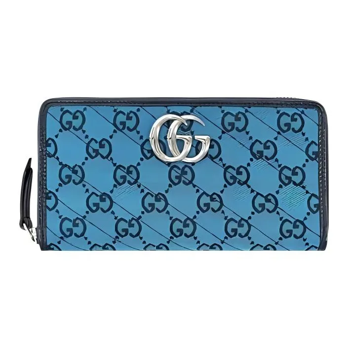 GUCCI GG Marmont Canvas With Genuine Leather Wallet Women's Blue-0