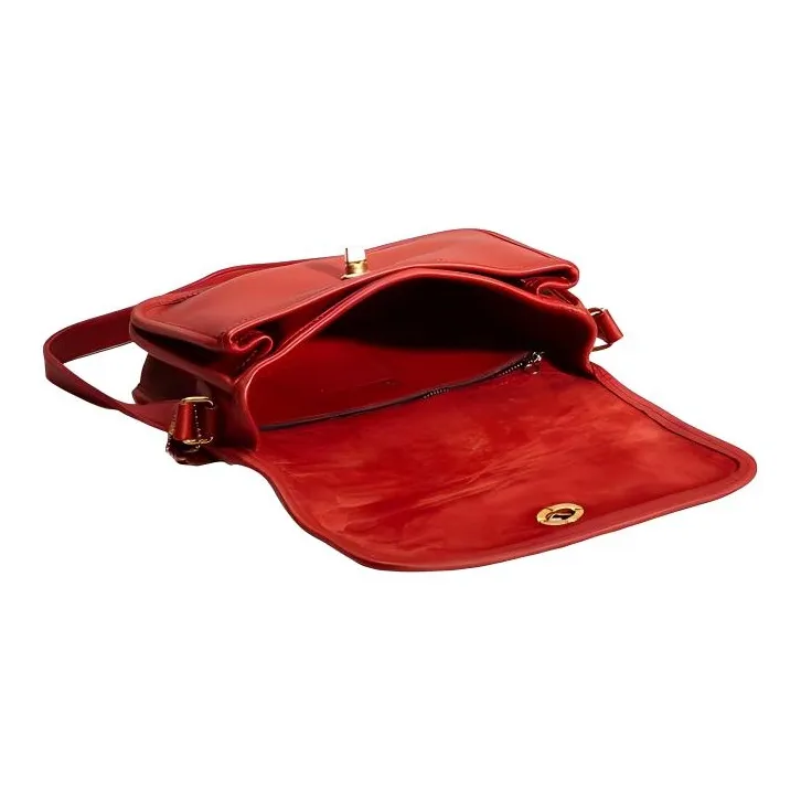 COACH Leather Vintage Buckles Shoulder Bag, Crossbody Bag Medium Size Women's Red-2