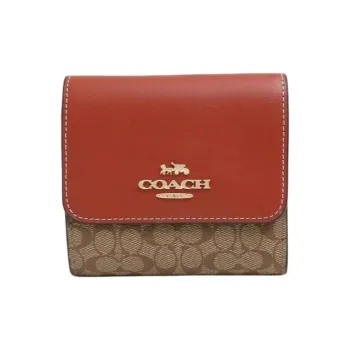 COACH Polyvinyl Chloride Card Holder Women's Khaki With Terracotta