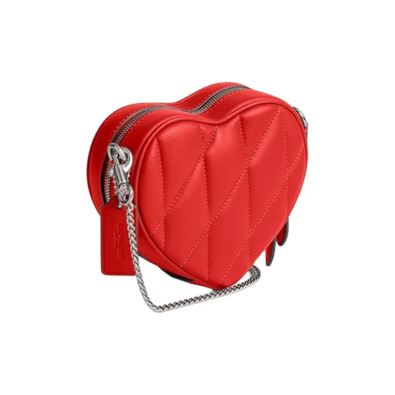 COACH Heart Sheepskin With Cow Leather One Shoulder Handbag, Crossbody Bag Mini Women's Red-1