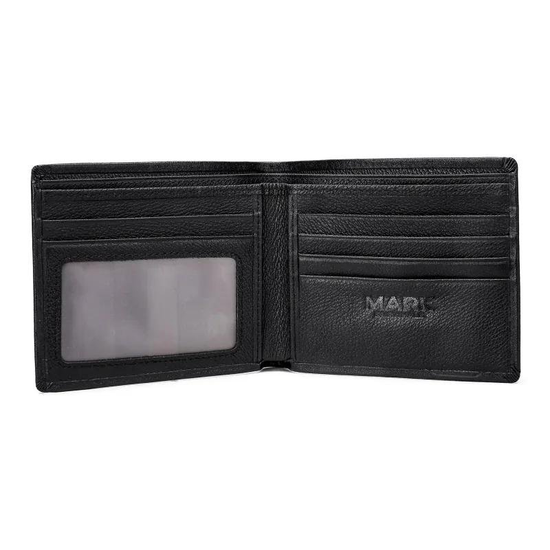 FAIRWHALE Top Grain Cow Leather Wallet Card Holder Money Clip Regular Men's Black-4