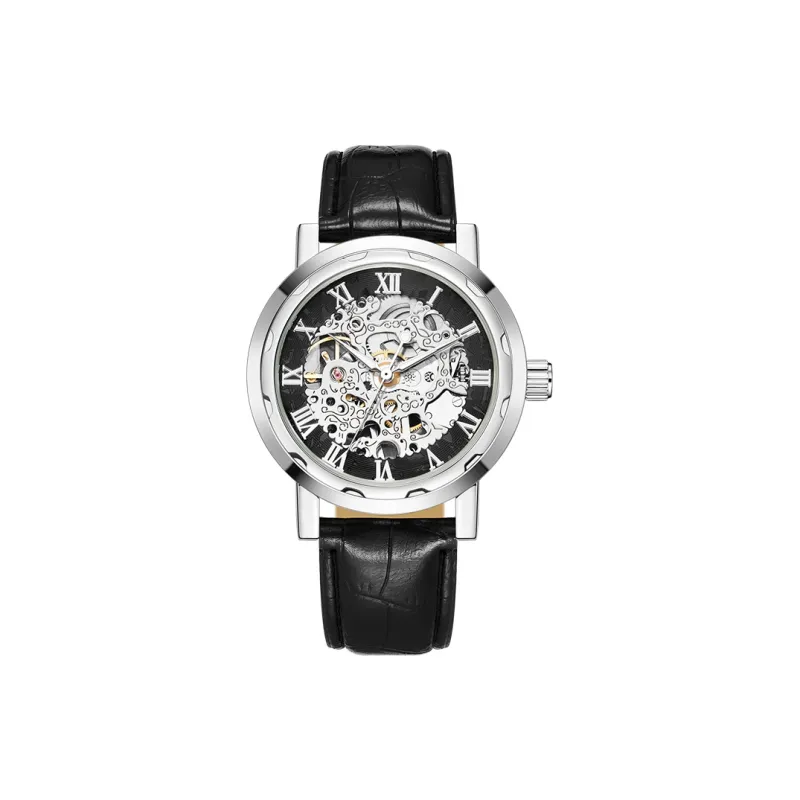 MELSMAO Semi-Automatic Wrist Watch Mechanical Movement Leather Watch Bands Watch Men's Watches Cut-Out Dial-1