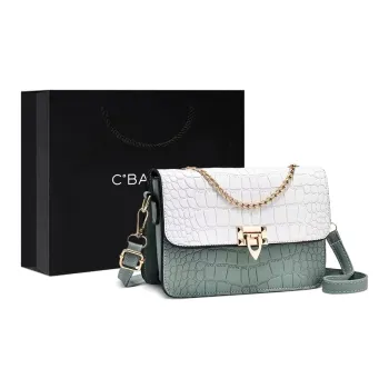 C°BANNER Split Cow Leather With Synthetic Leather Crossbody One Shoulder Small Square Bag Women's White Cap & Green