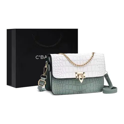C°BANNER Split Cow Leather With Synthetic Leather Crossbody One Shoulder Small Square Bag Women's White Cap & Green