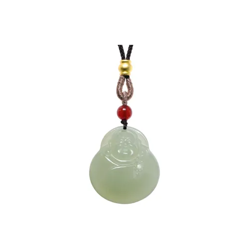 MARY WINDSOR Hetian Jade Laughing Buddha Pendant Pale Greenish White Jade Women's